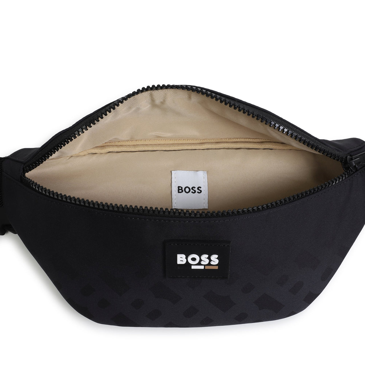 BOSS Cangurera negra all over print logo al tono