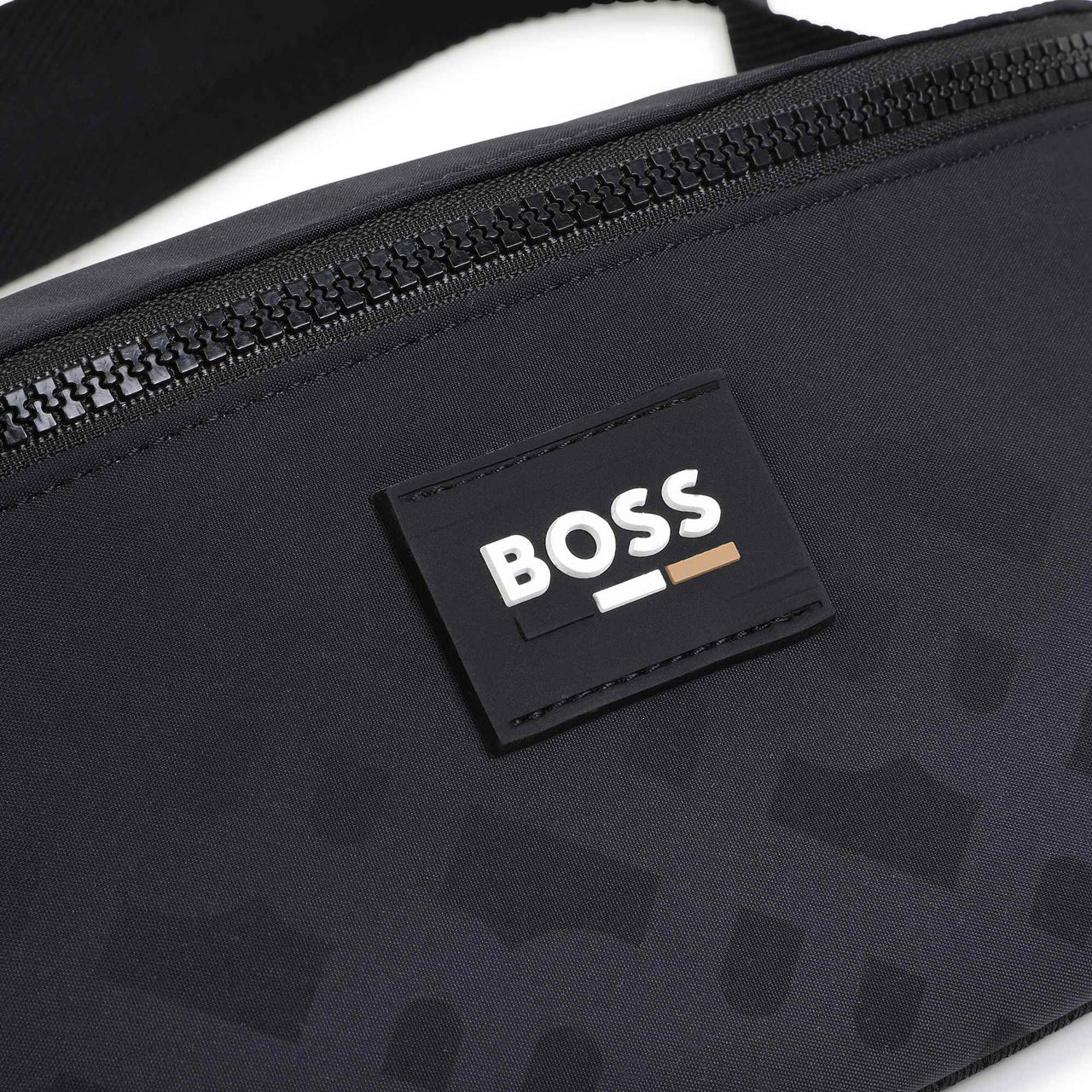 BOSS Cangurera negra all over print logo al tono