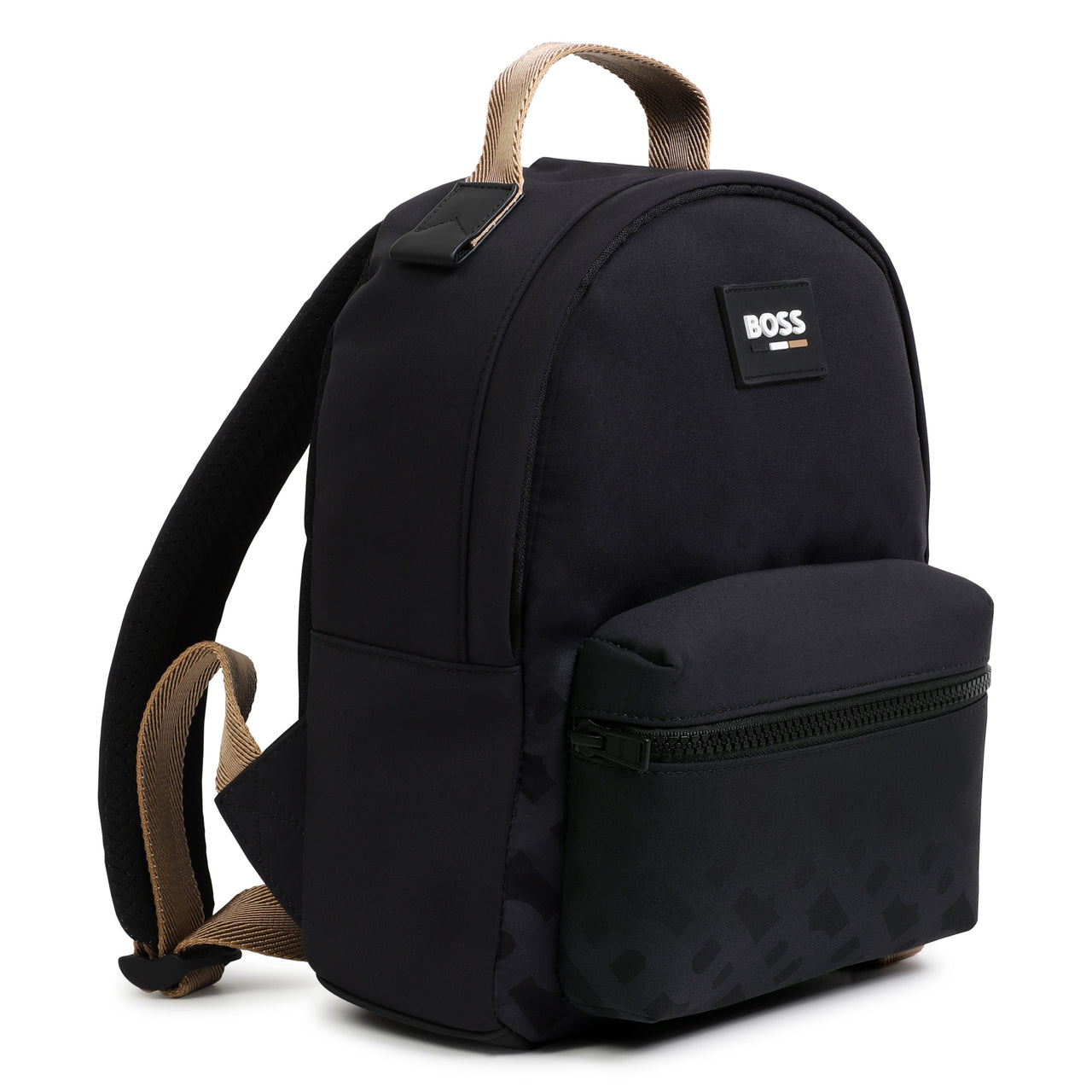 BOSS Backpack o mochila para niño y adolescente all over color negro pequeño logo blanco al frente