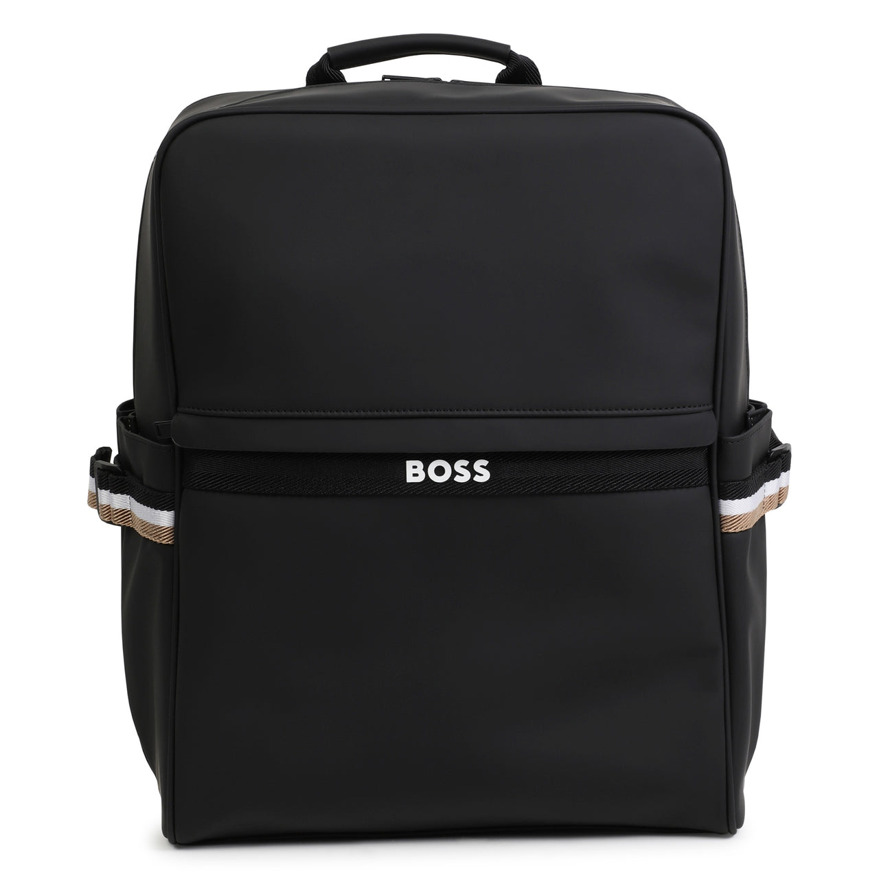 BOSS Backpack o mochila para niño y adolescente rectangular color negro pequeño logo blanco