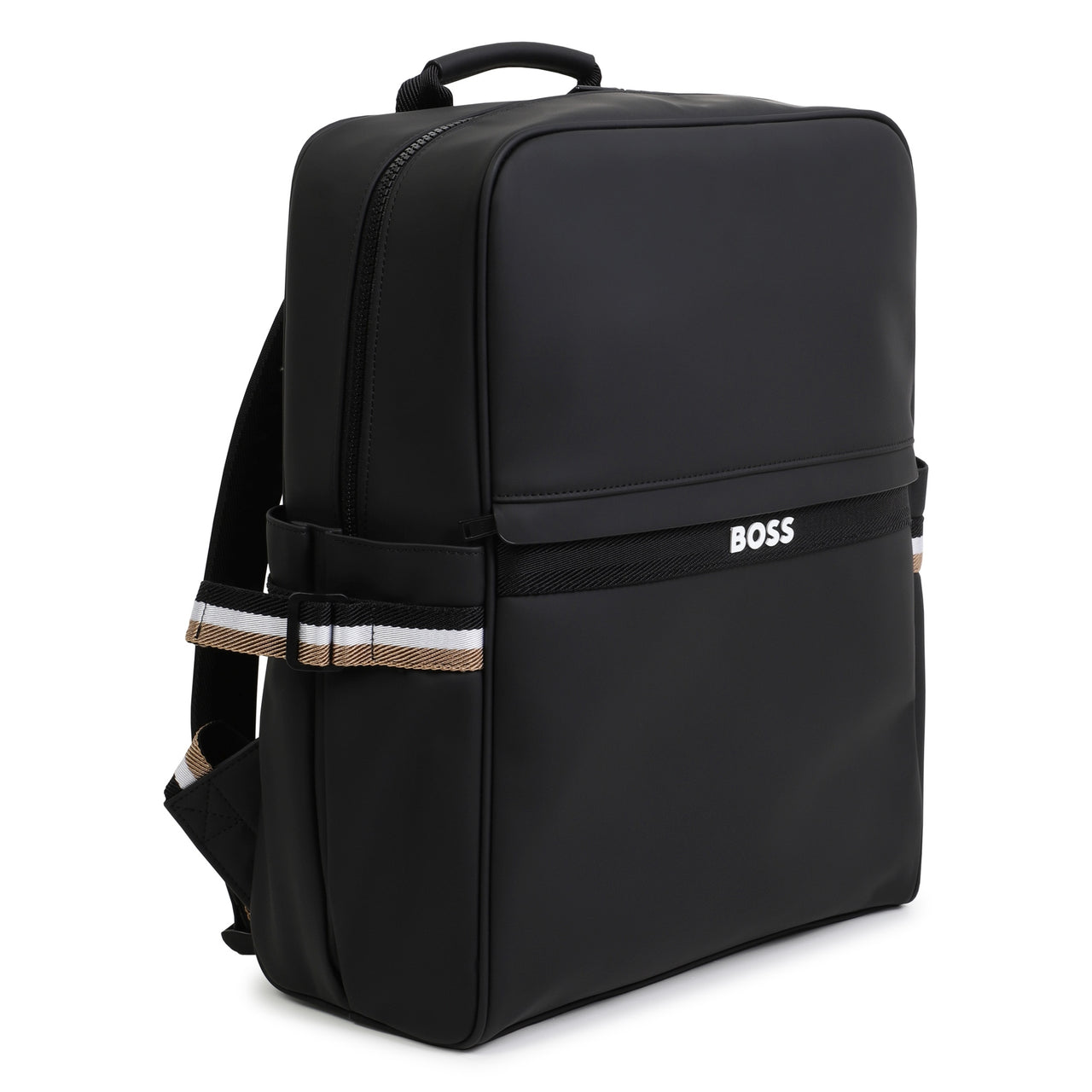 BOSS Backpack o mochila para niño y adolescente rectangular color negro pequeño logo blanco