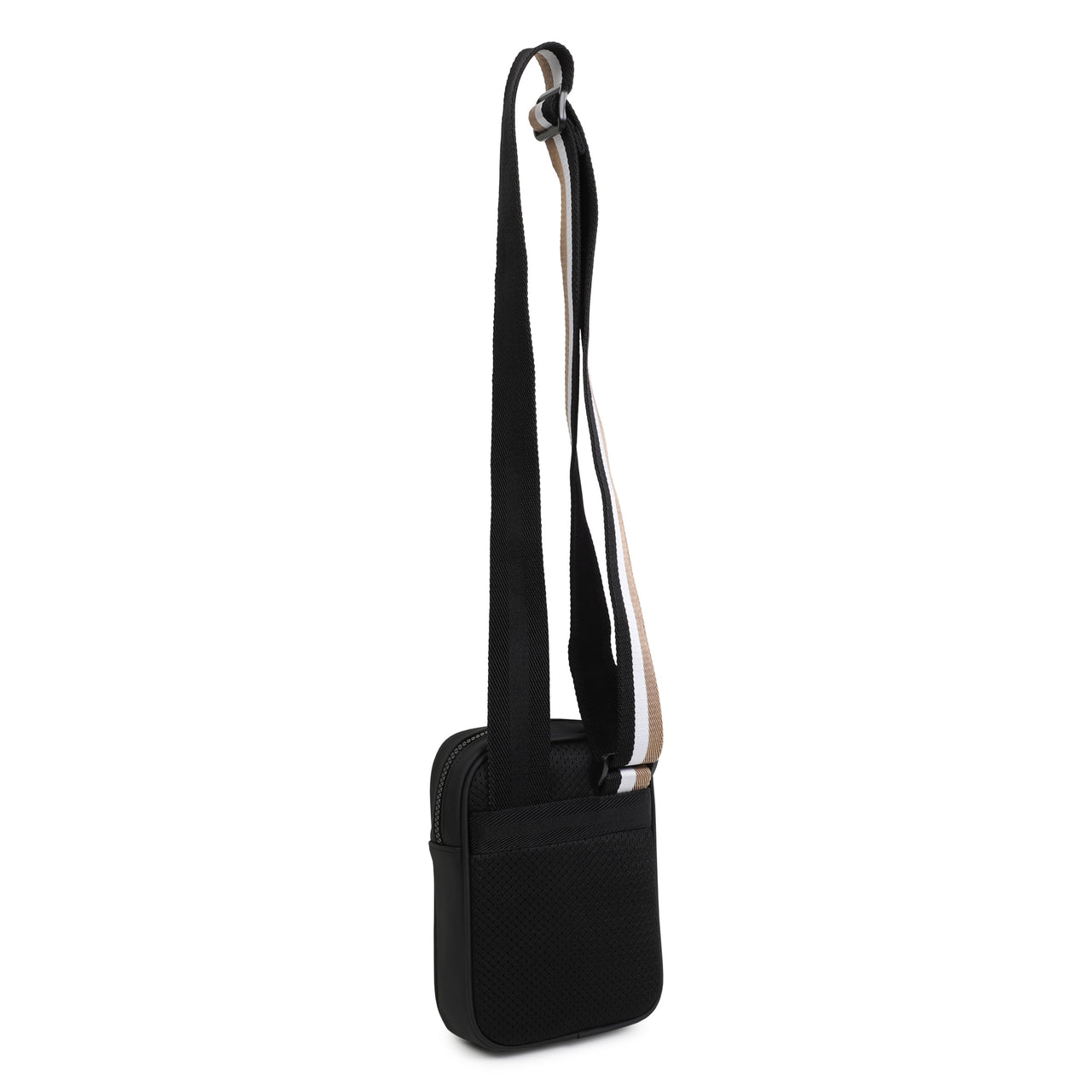 BOSS crossbody, bolsa o pasaportera para niño y adolescente color negro pequeño logo Boss blanco