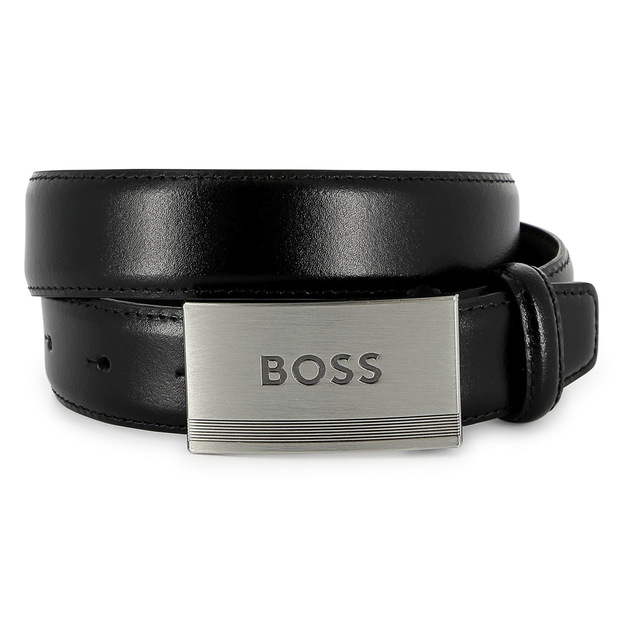 BOSS Cinturon para niño de piel color negro, hebilla con logo