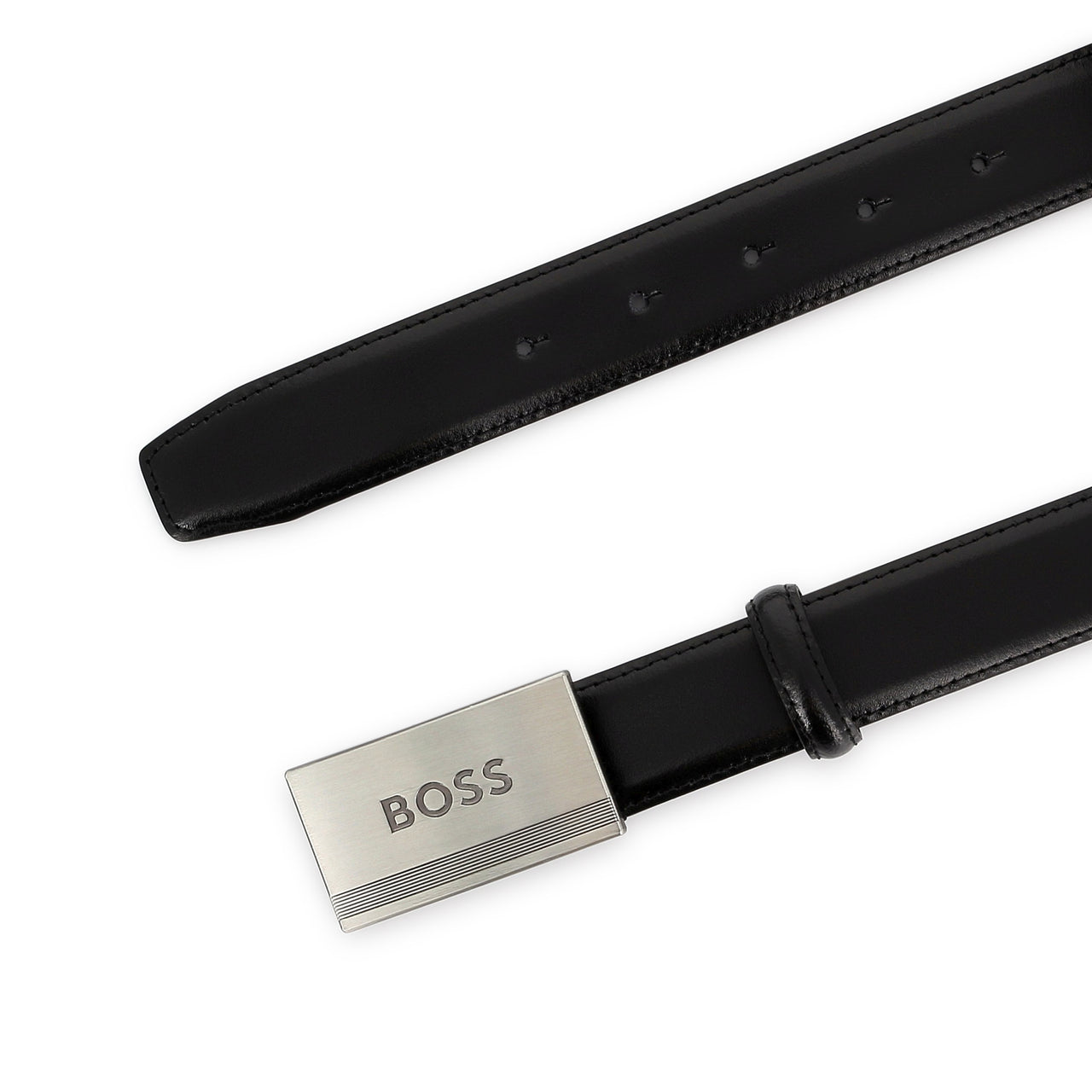 BOSS Cinturon para niño de piel color negro, hebilla con logo