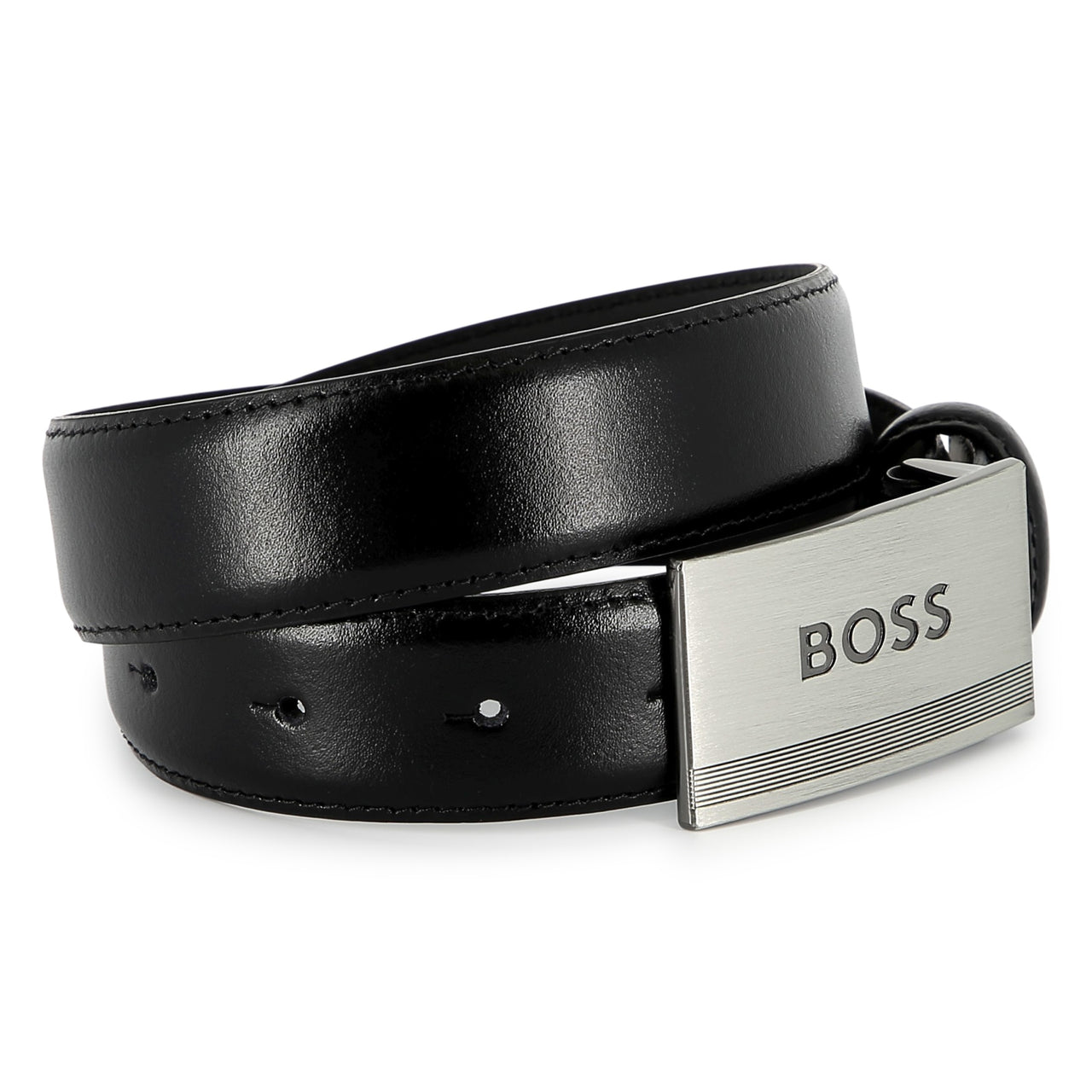 BOSS Cinturon para niño de piel color negro, hebilla con logo