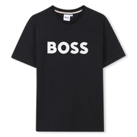 Thumbnail for BOSS Playera para niño y adolescente, negra logo tipo parche