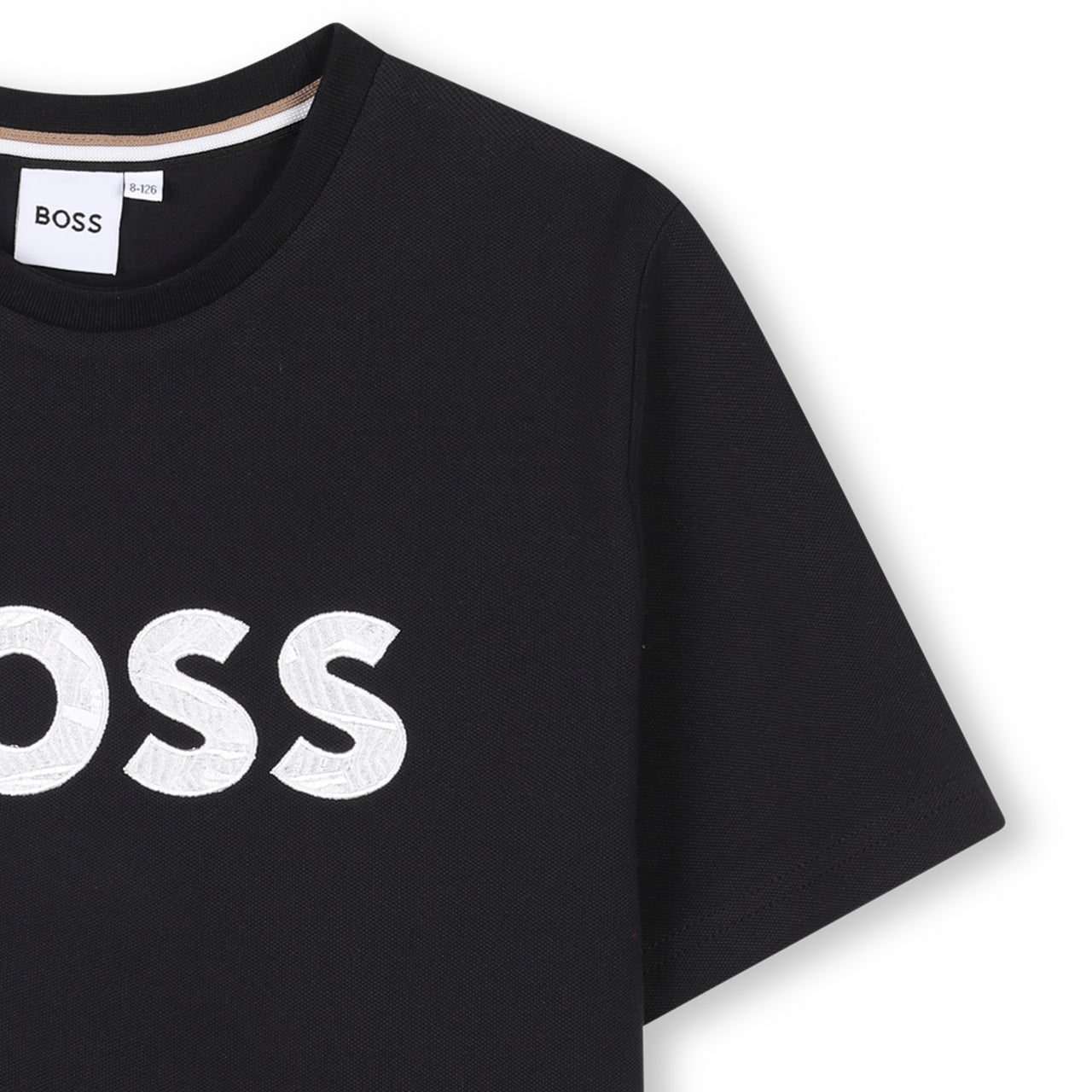 BOSS Playera para niño y adolescente, negra logo tipo parche