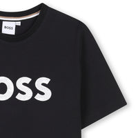 Thumbnail for BOSS Playera para niño y adolescente, negra logo tipo parche