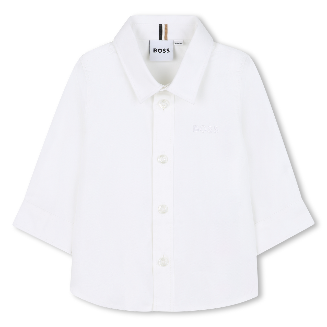 BOSS Camisa para bebe blanca manga larga, logo pequeño bordado