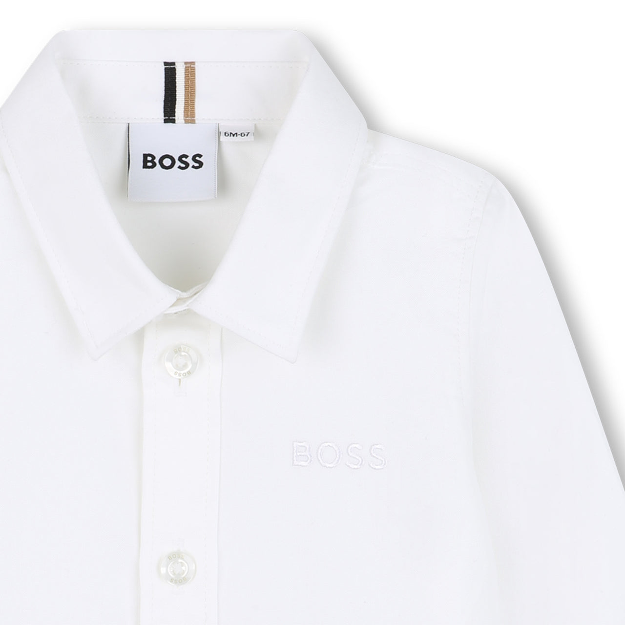 BOSS Camisa para bebe blanca manga larga, logo pequeño bordado
