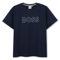 Thumbnail for BOSS Playera para niño y adolescente, azul marino logo plata