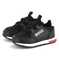 Thumbnail for BOSS Tenis para niño chico sin agujetas color negro, detallen en rojo y logo BOSS al costado