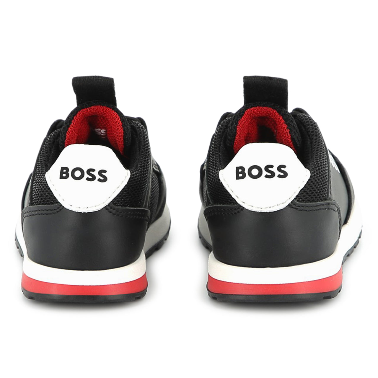 BOSS Tenis para niño chico sin agujetas color negro, detallen en rojo y logo BOSS al costado