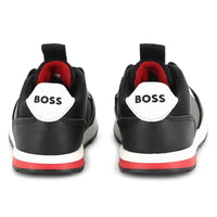 Thumbnail for BOSS Tenis para niño chico sin agujetas color negro, detallen en rojo y logo BOSS al costado