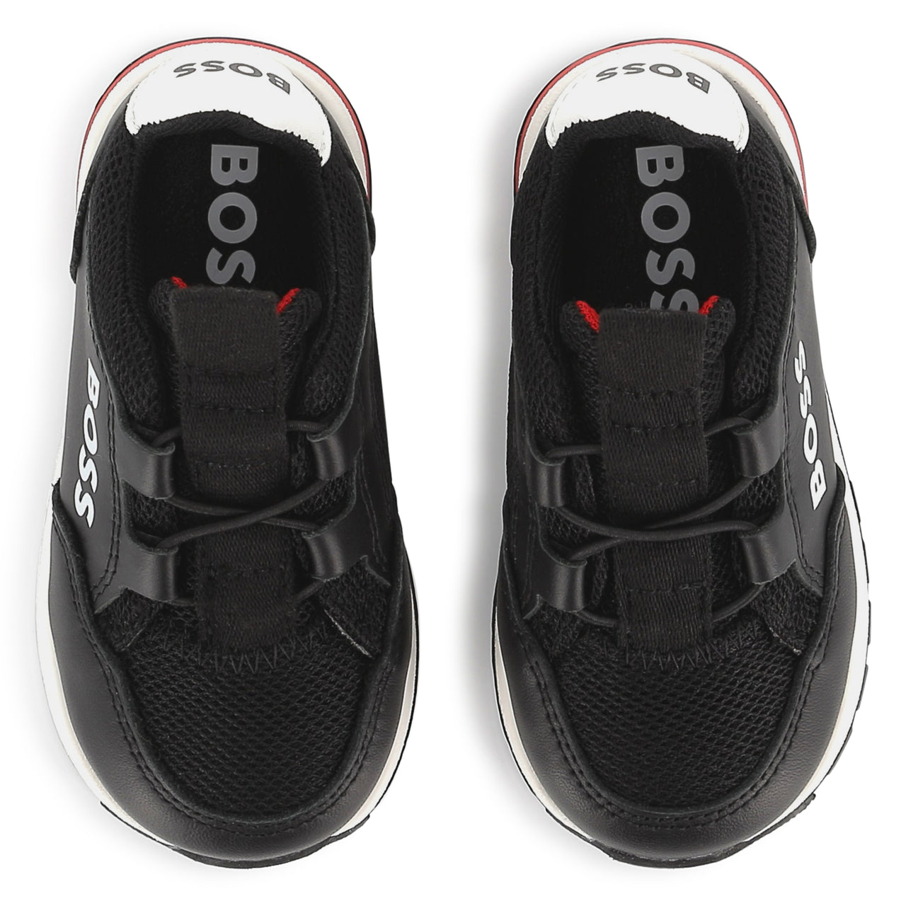 BOSS Tenis para niño chico sin agujetas color negro, detallen en rojo y logo BOSS al costado