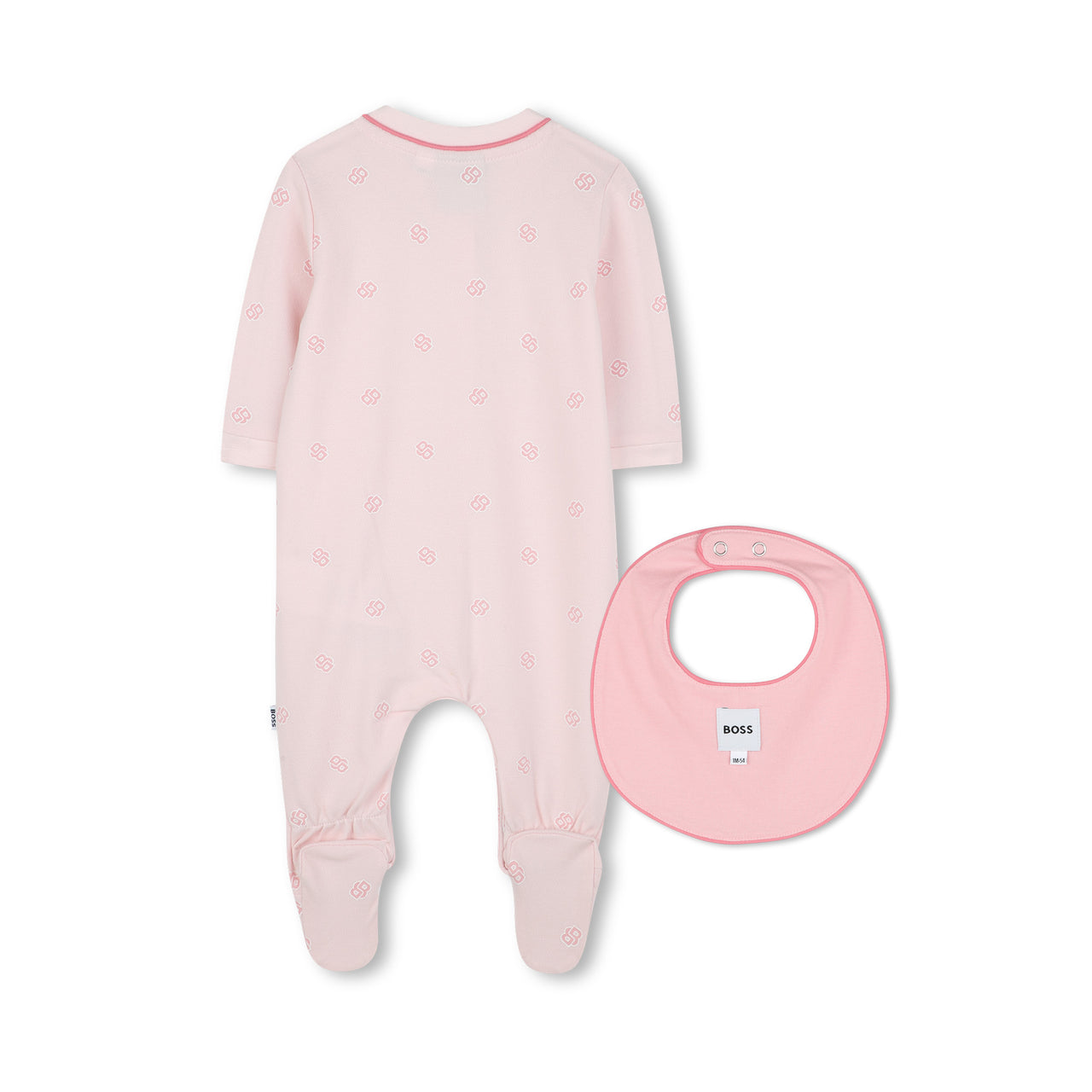 BOSS Mameluco para bebe niña 2 tonos de rosa all over con babero