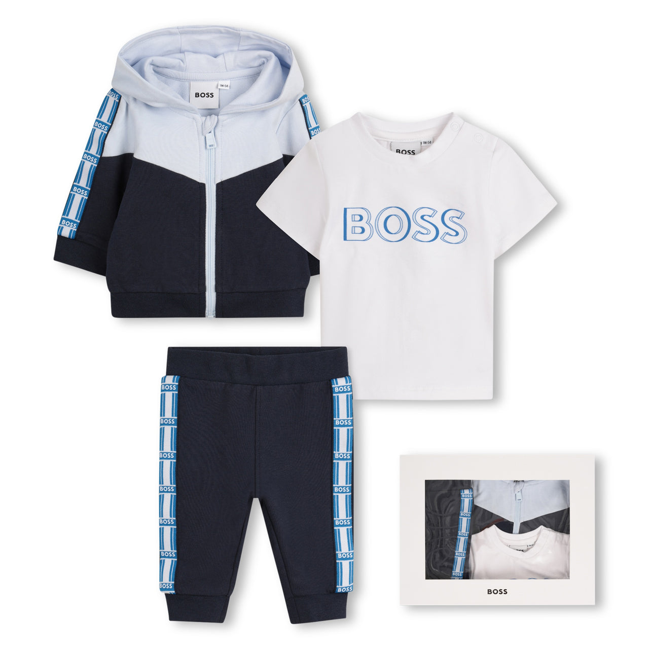 BOSS set de pants con playera para bebe azul marino