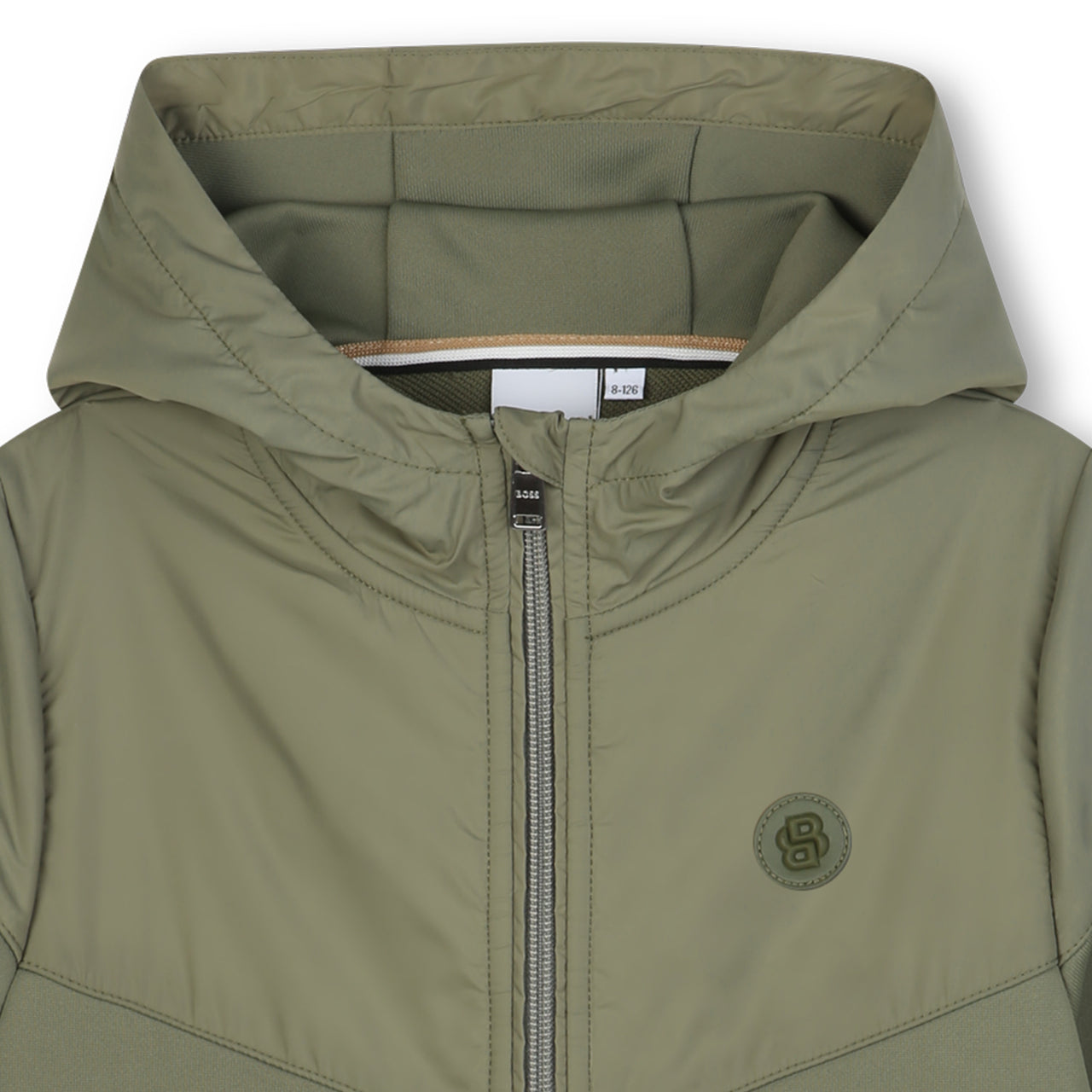 BOSS sudadera para niño y teen con cierre y capucha verde olivo