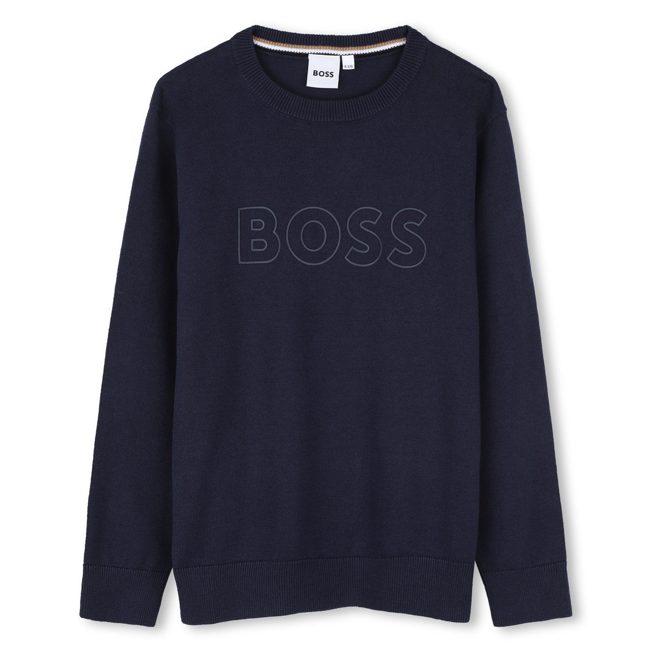 BOSS Sweter para niño y teen color azul marino logo al tono