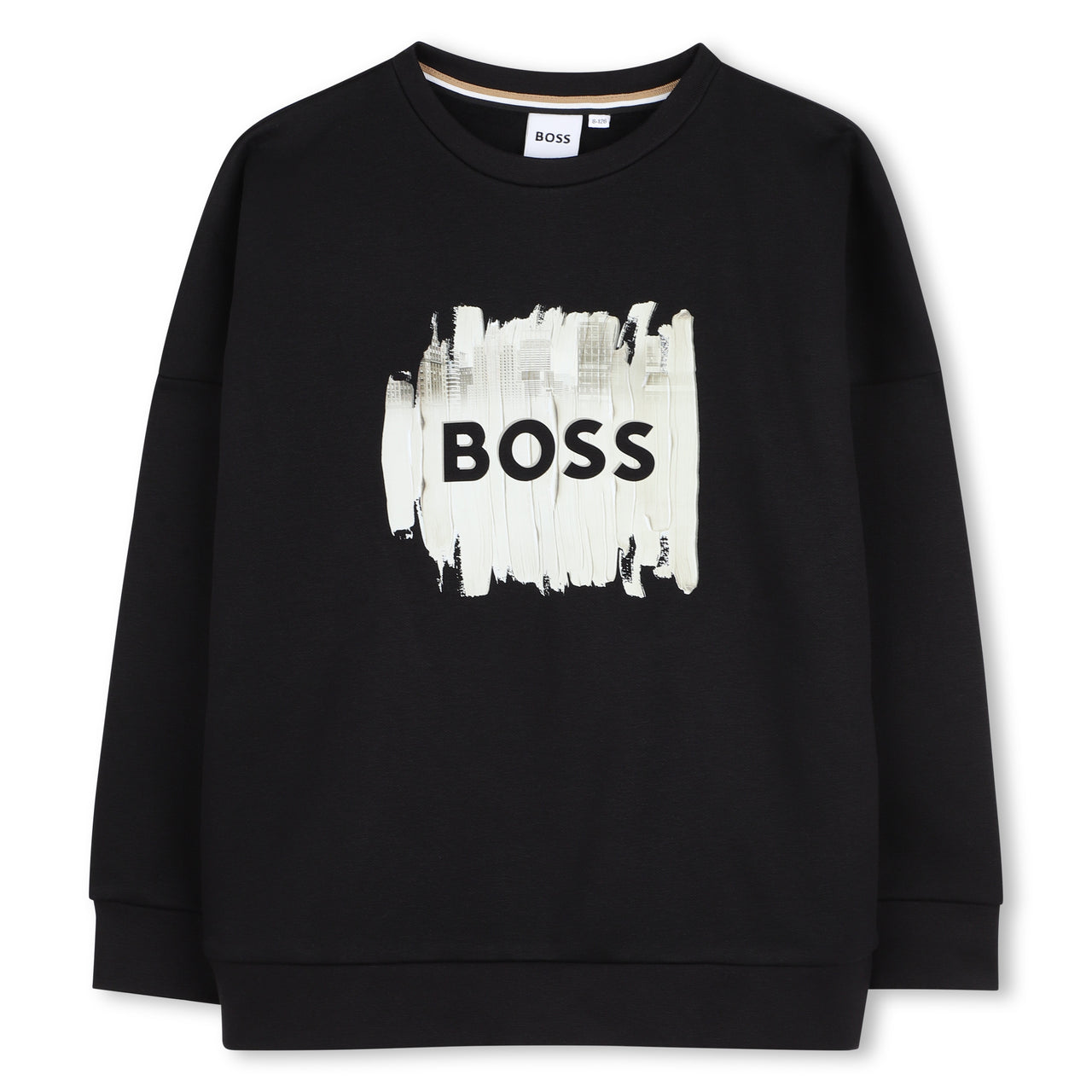 BOSS Sudadera para niño y teen negra big logo al frente pintado