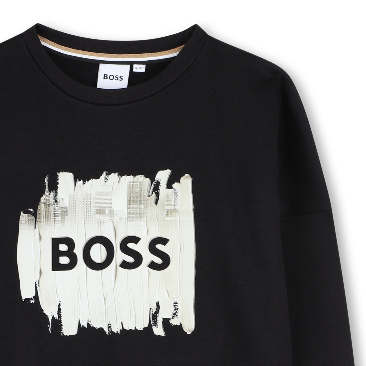 BOSS Sudadera para niño y teen negra big logo al frente pintado