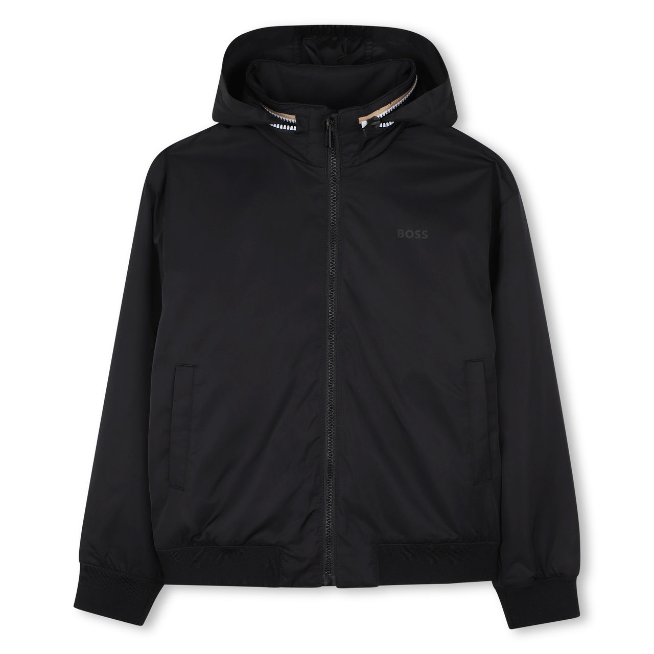 BOSS Chamarra ligera tipo impermeable con cierre negra