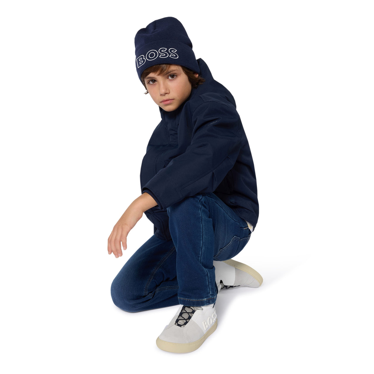 BOSS Chamarra ligera tipo impermeable con cierre azul marino