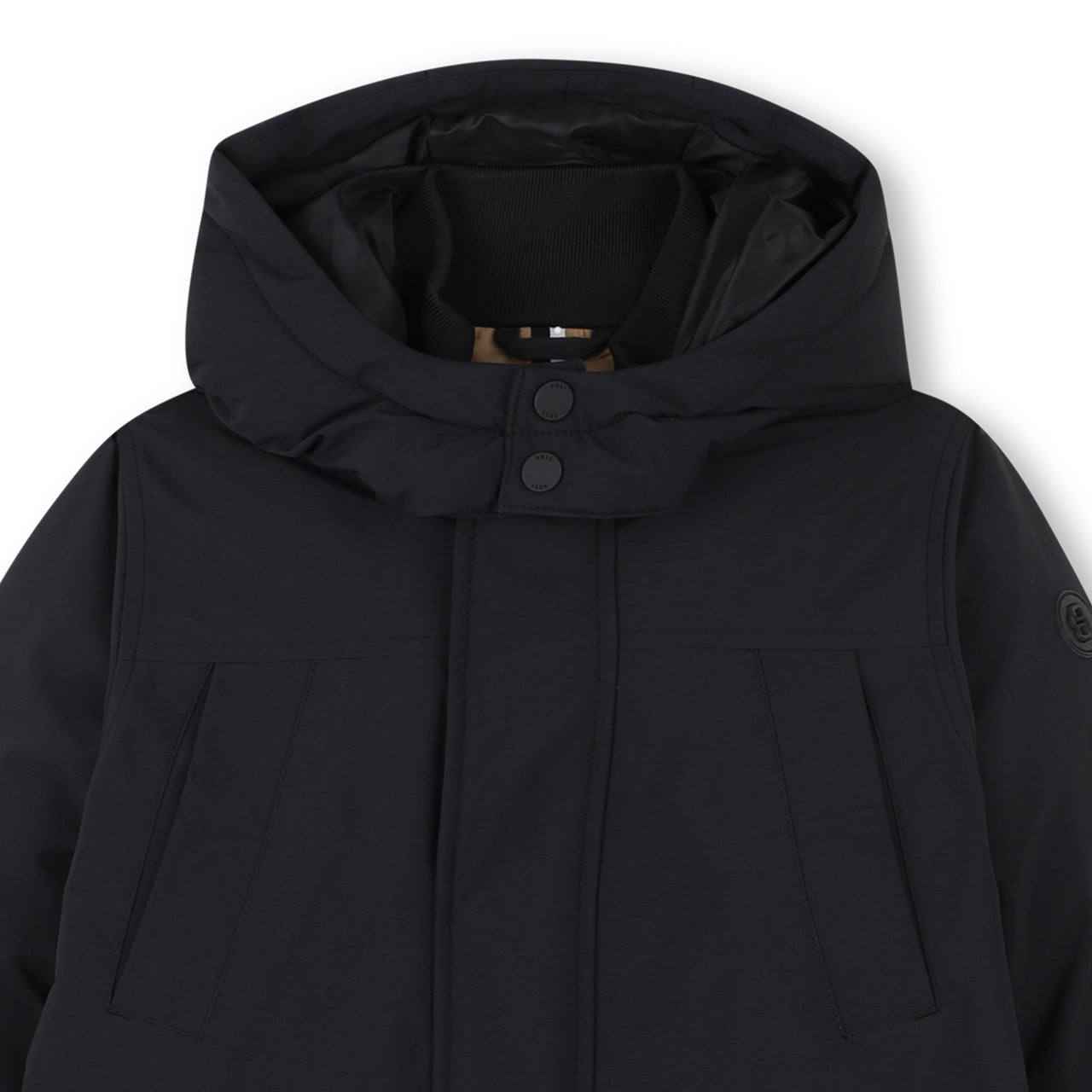 BOSS Chamarra para niño y teen larga, parka con capucha negra