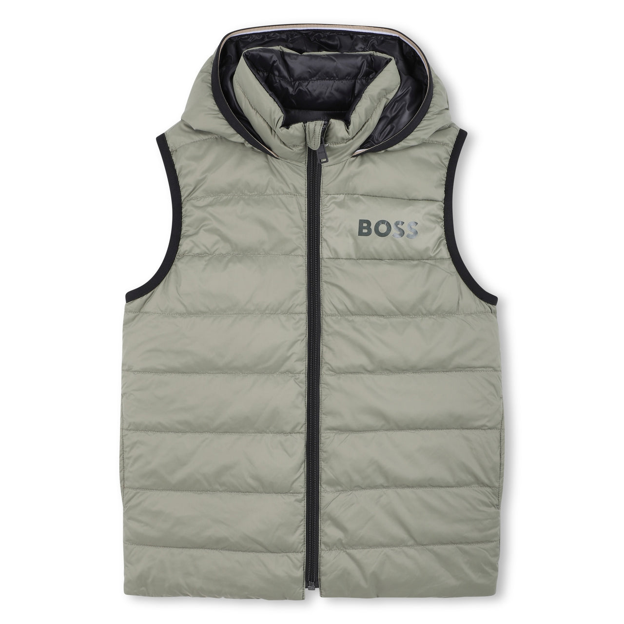 BOSS Chaleco reversible para niño y teen, un lado verde olivo otro negro
