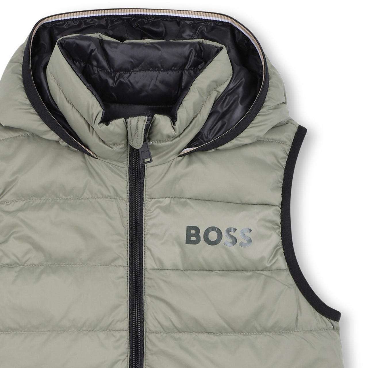 BOSS Chaleco reversible para niño y teen, un lado verde olivo otro negro