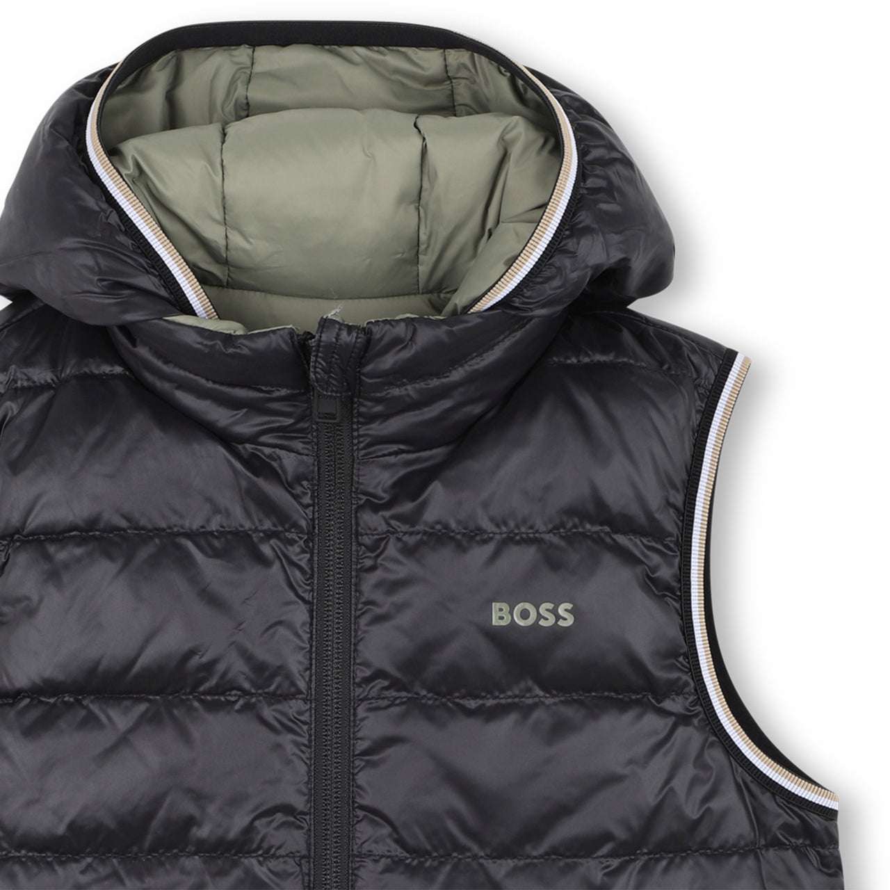 BOSS Chaleco reversible para niño y teen, un lado verde olivo otro negro