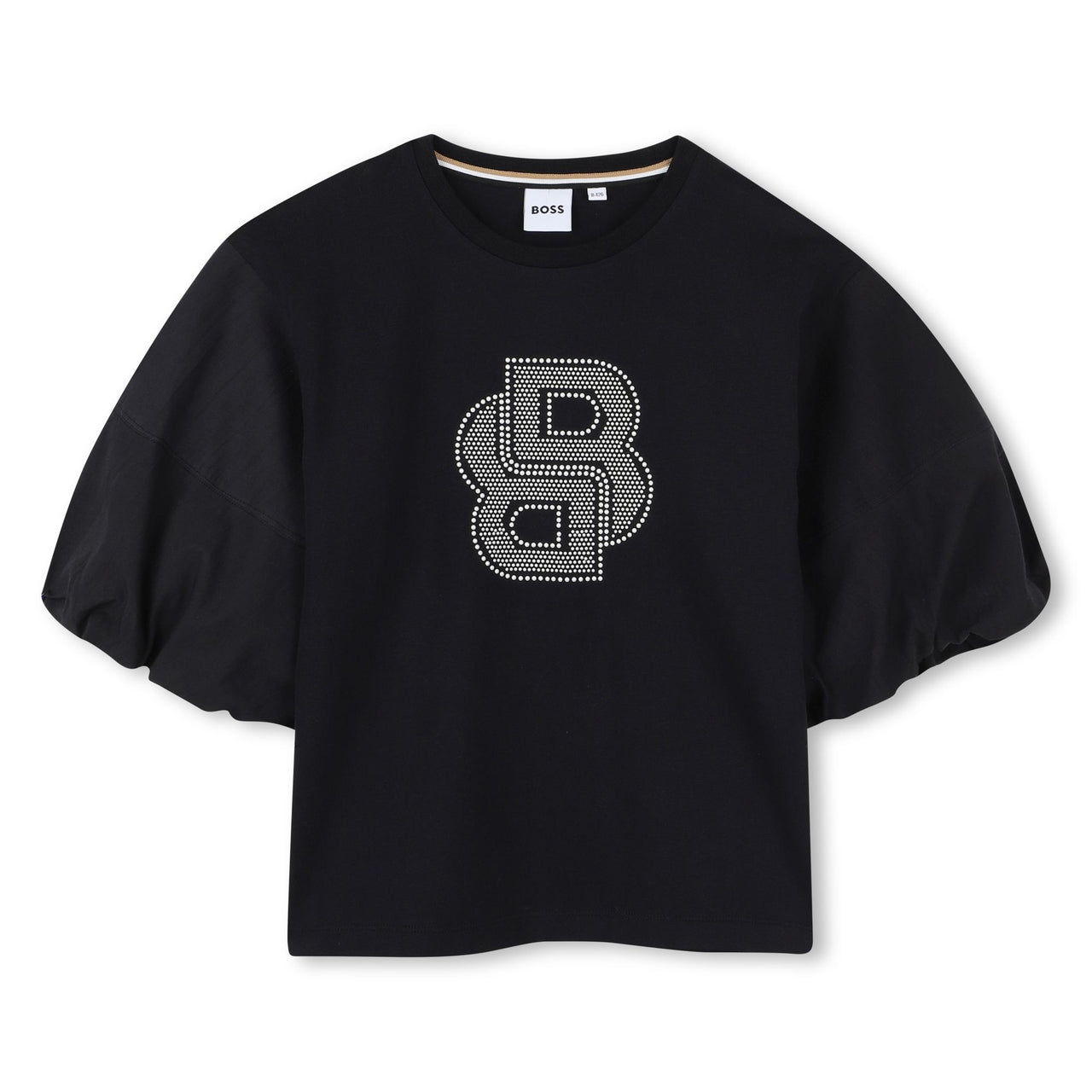 BOSS Blusa para niña y teen color negro logo al frente con piedras