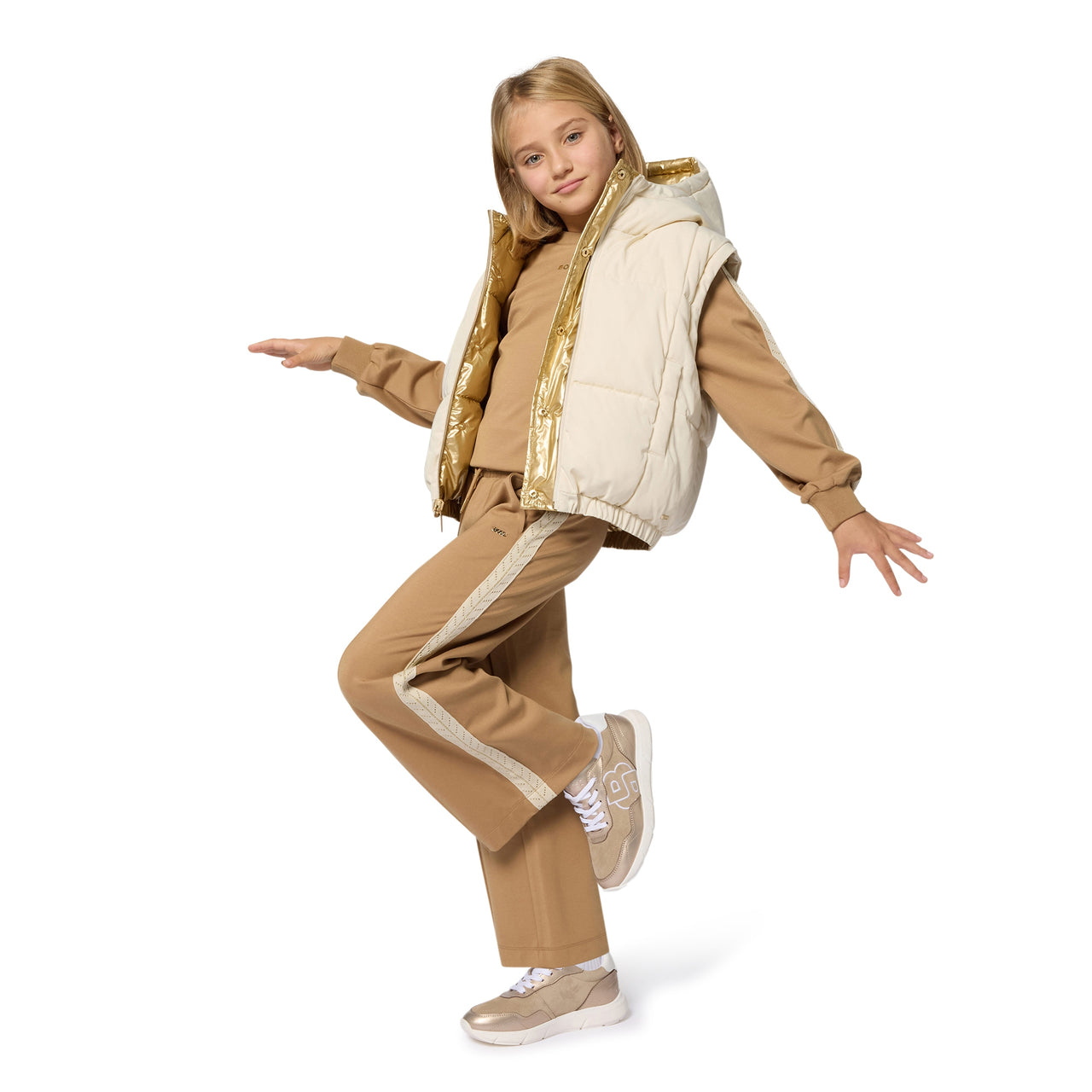BOSS Chamarra, chaleco para niña y teen reversible, un lado oro otro crema