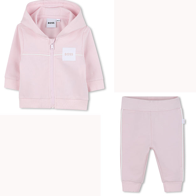 Boss set de pants con playera rosa para bebe velvet