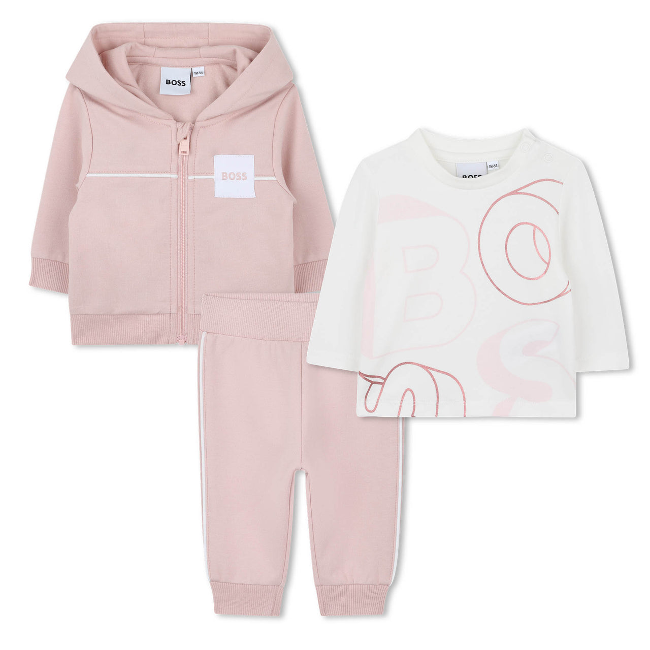 Boss set de pants con playera rosa palido para bebe velvet
