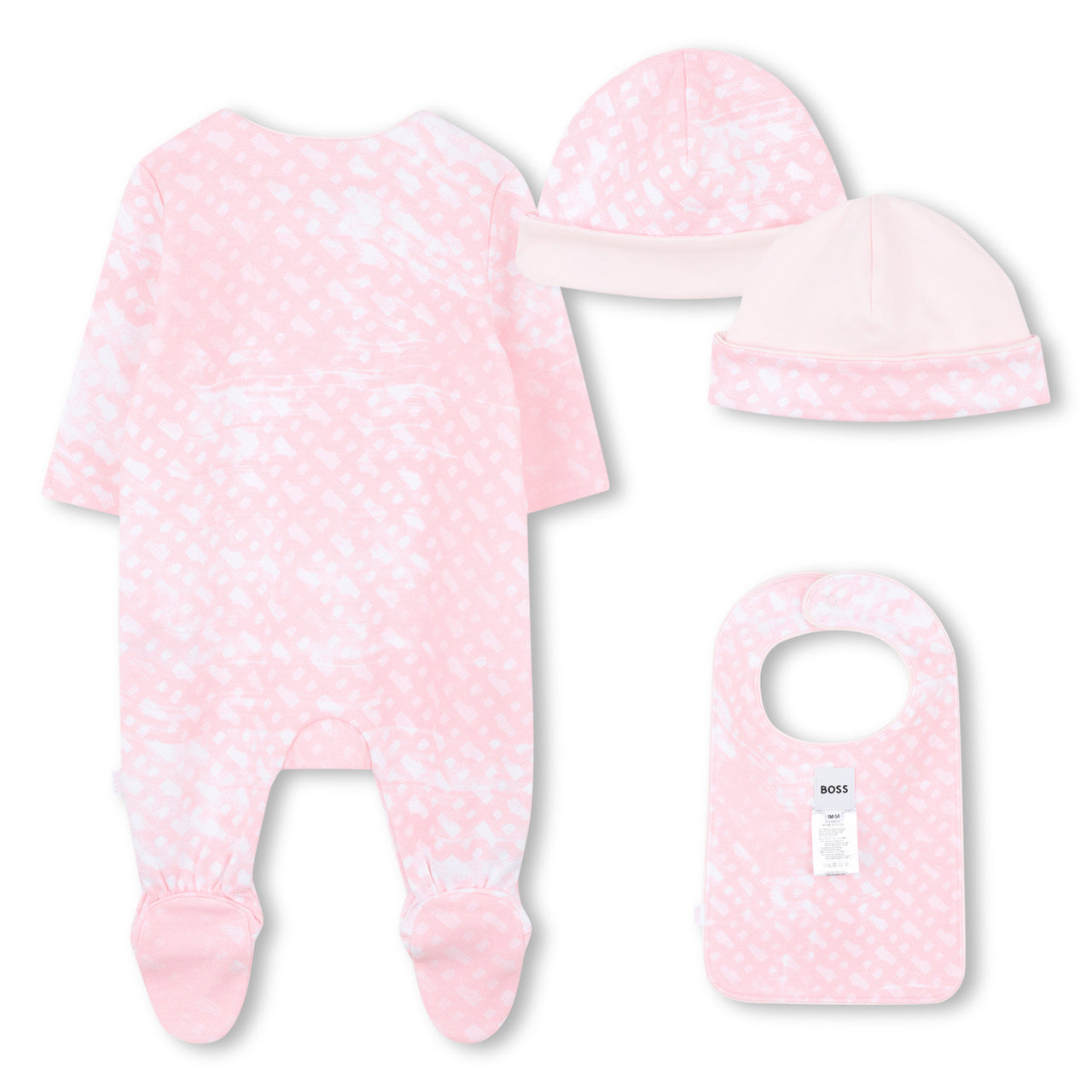 Boss conjunto para bebe niña consta de 3 piezas, mameluco, gorrito y babero