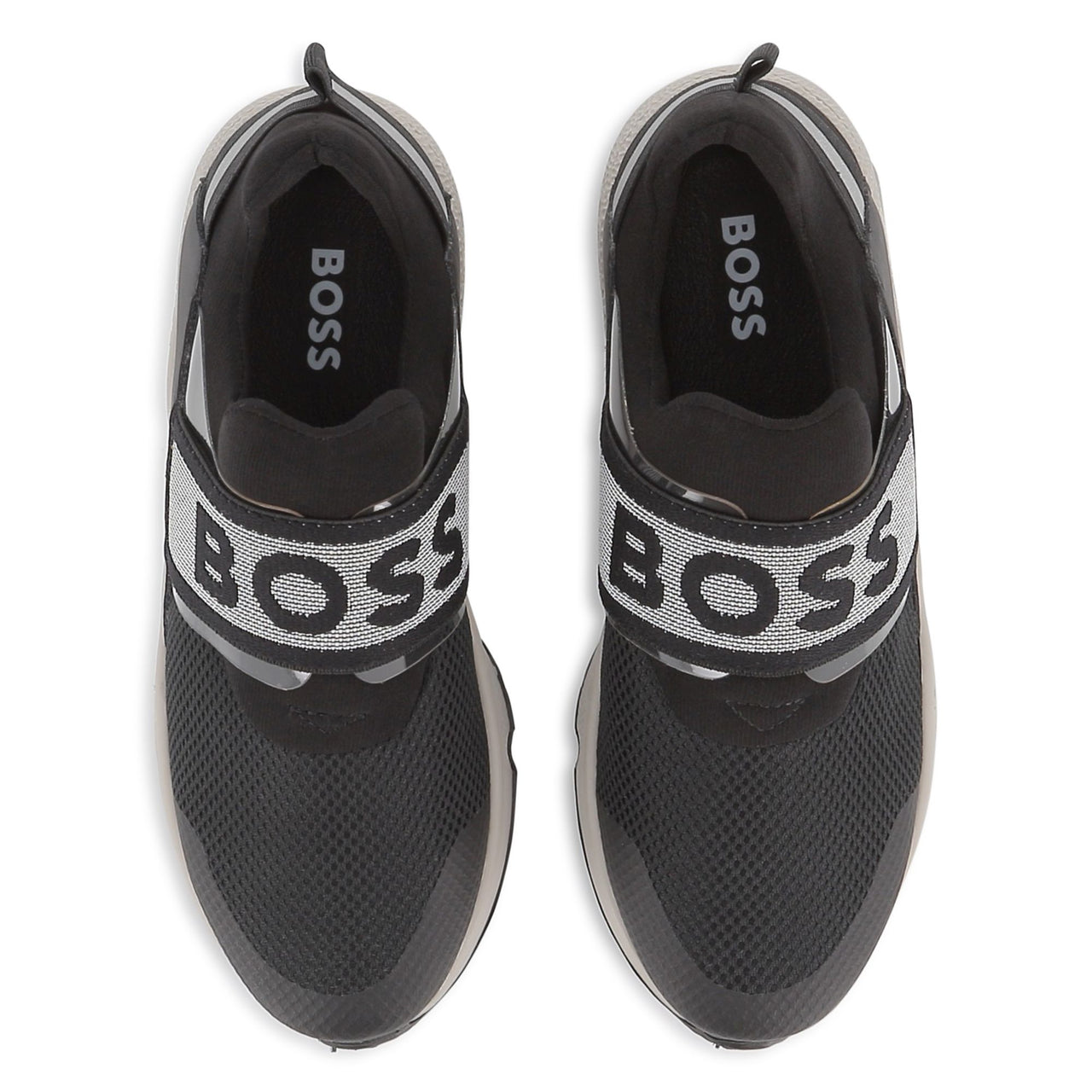 BOSS Tenis para niño y teen color negro logo al frente sin agujetas
