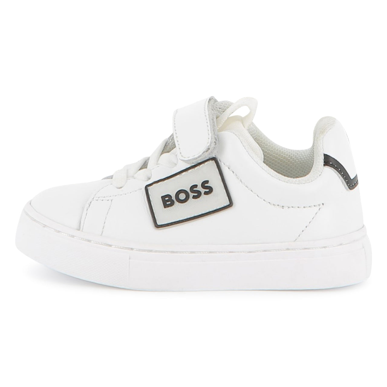 BOSS Tenis para niño pequeño blanco, cierre con velcro y agujetas elasticas