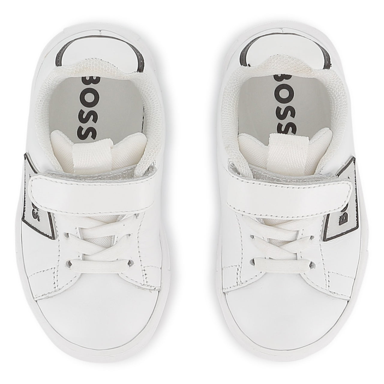 BOSS Tenis para niño pequeño blanco, cierre con velcro y agujetas elasticas