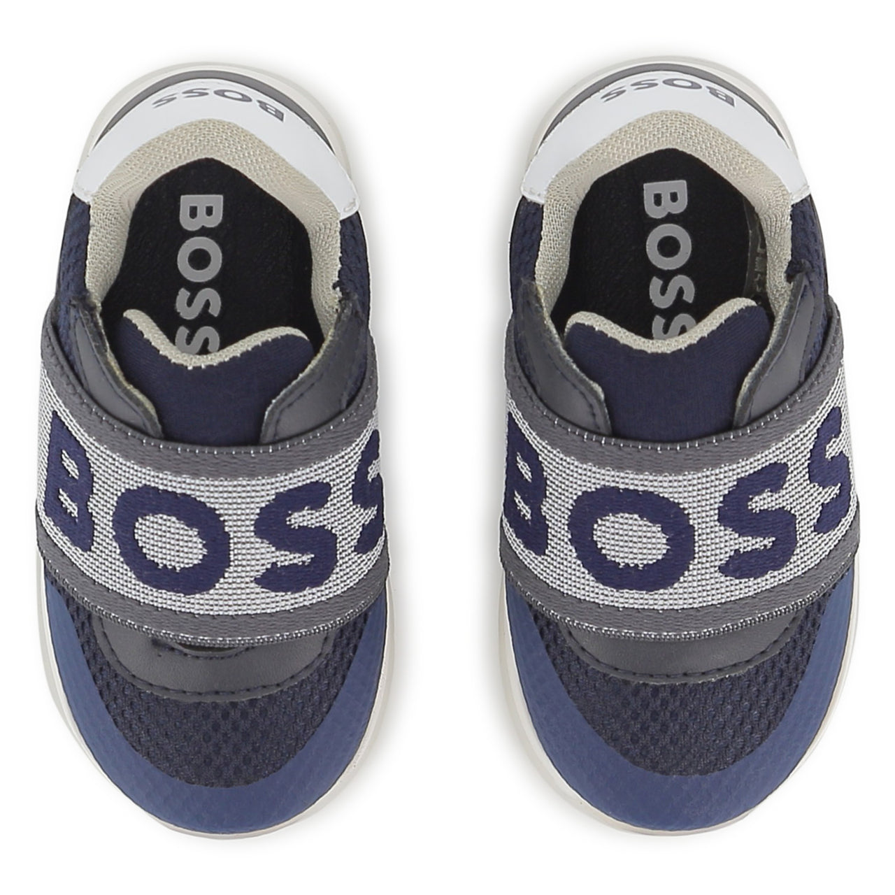BOSS Tenis para niño pequeño azul logo al frente sin agujetas