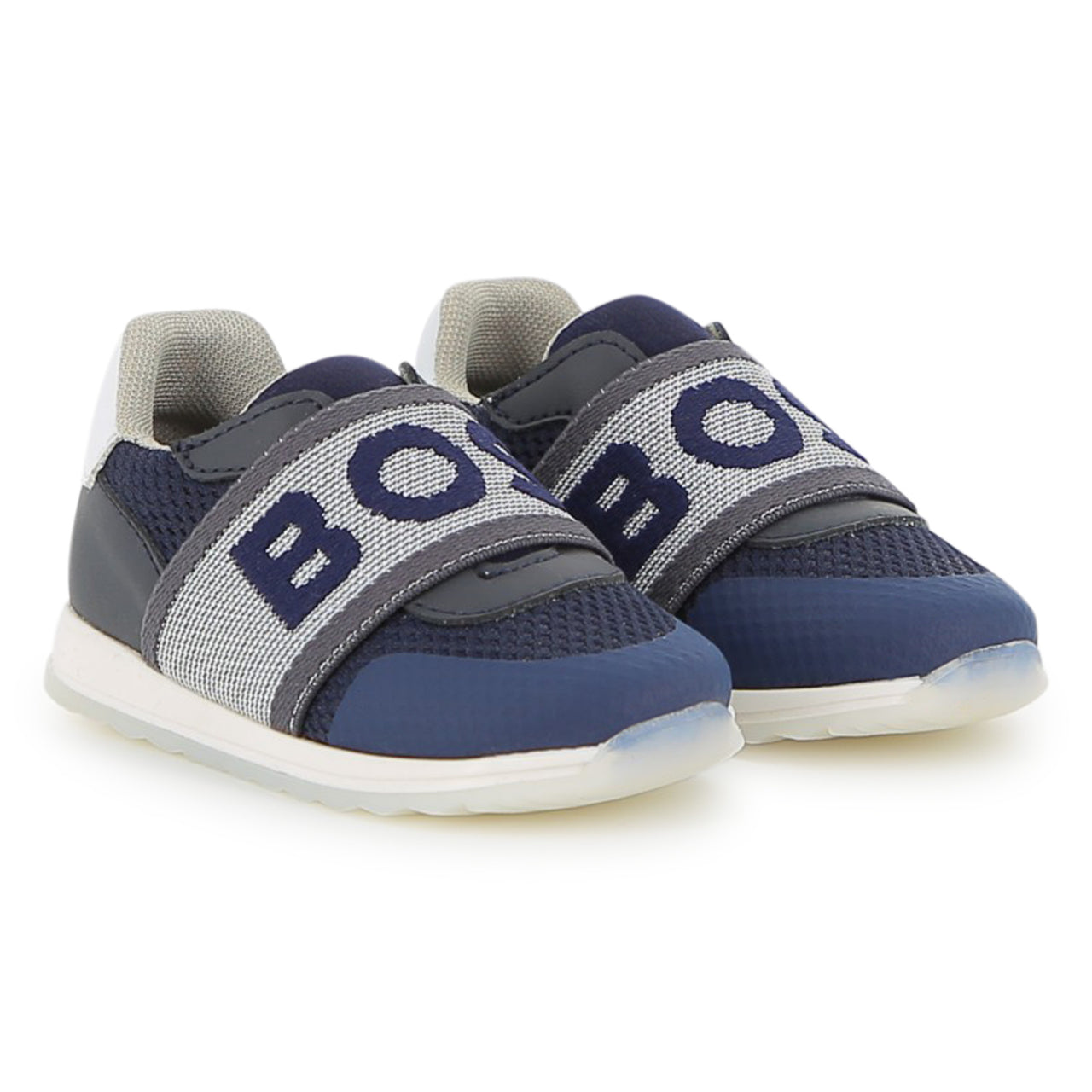 BOSS Tenis para niño pequeño azul logo al frente sin agujetas