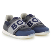 Thumbnail for BOSS Tenis para niño pequeño azul logo al frente sin agujetas
