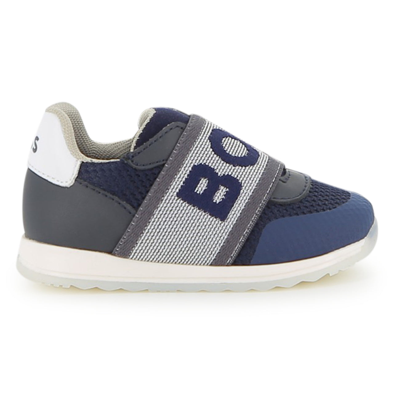 BOSS Tenis para niño pequeño azul logo al frente sin agujetas