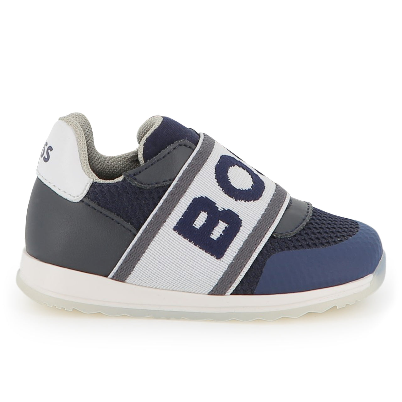 BOSS Tenis para niño pequeño azul logo al frente sin agujetas