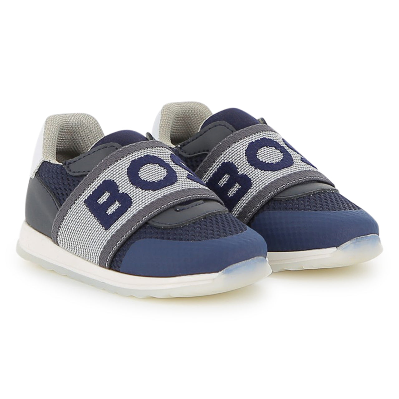 BOSS Tenis para niño pequeño azul logo al frente sin agujetas