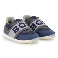 Thumbnail for BOSS Tenis para niño pequeño azul logo al frente sin agujetas