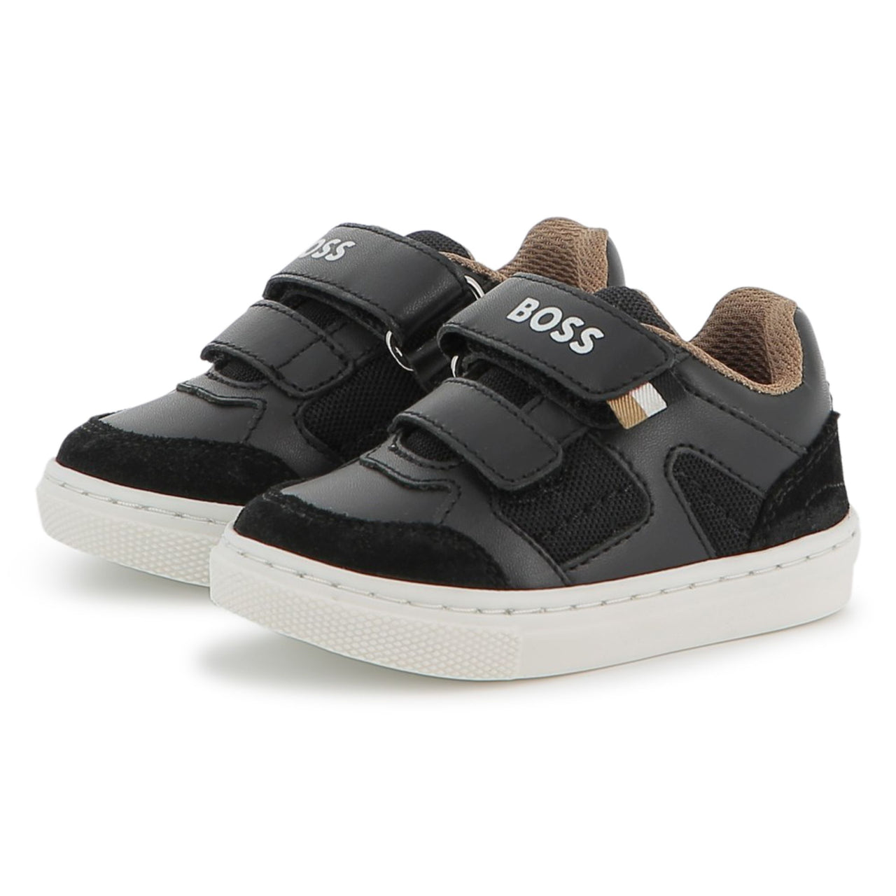 BOSS Tenis para niño pequeño negro cierre con velcro sin agujetas