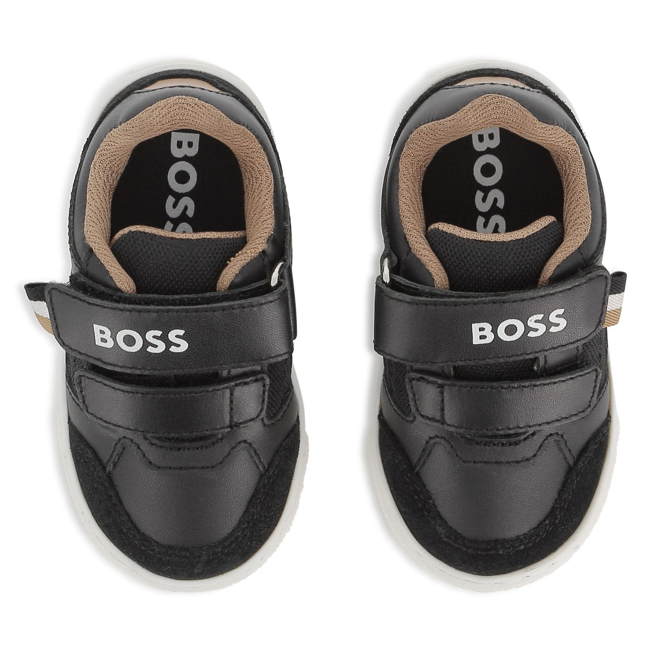 BOSS Tenis para niño pequeño negro cierre con velcro sin agujetas