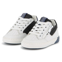 Thumbnail for BOSS Tenis para niño pequeño blanco con azul agujeras aparentes y cierre al costado