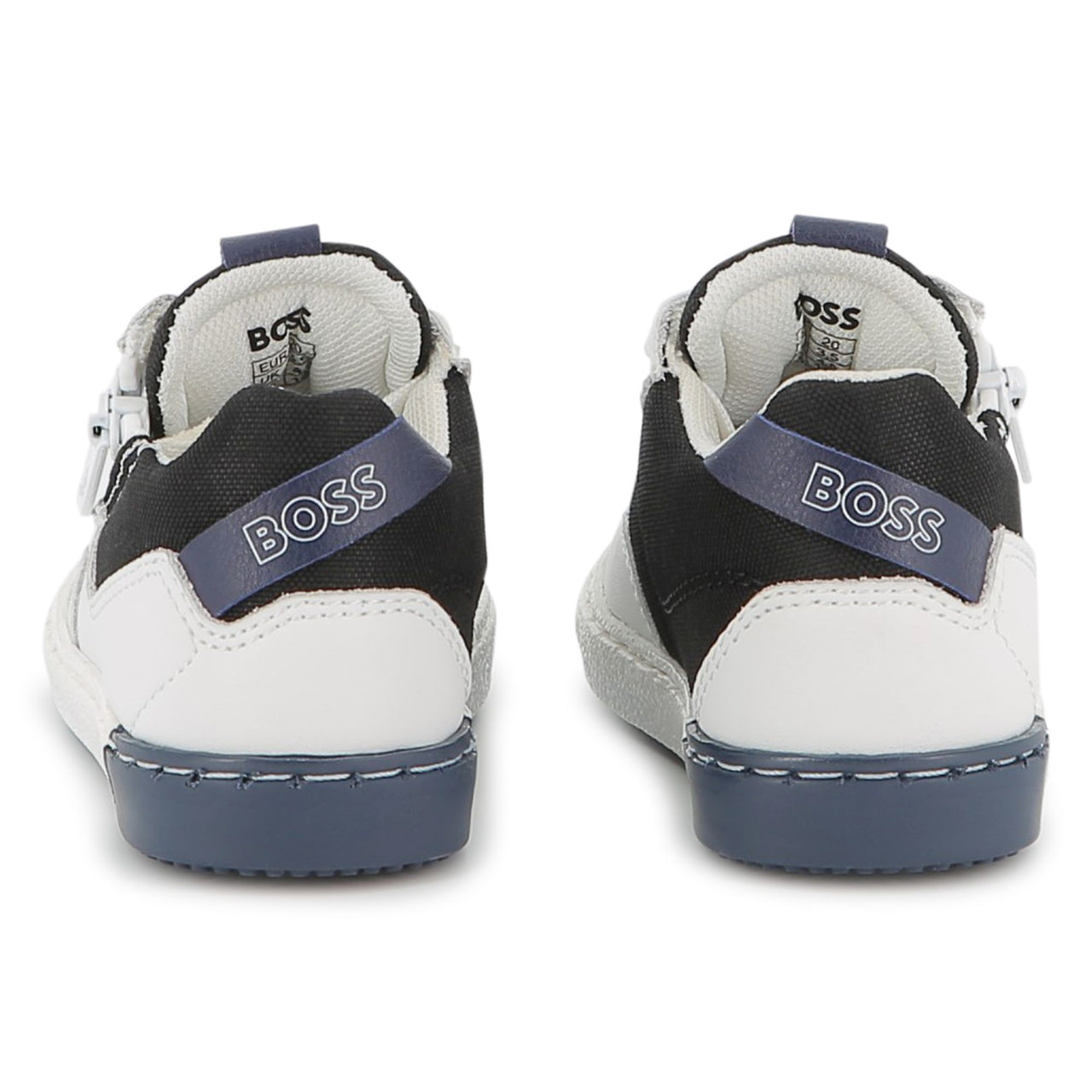 BOSS Tenis para niño pequeño blanco con azul agujeras aparentes y cierre al costado